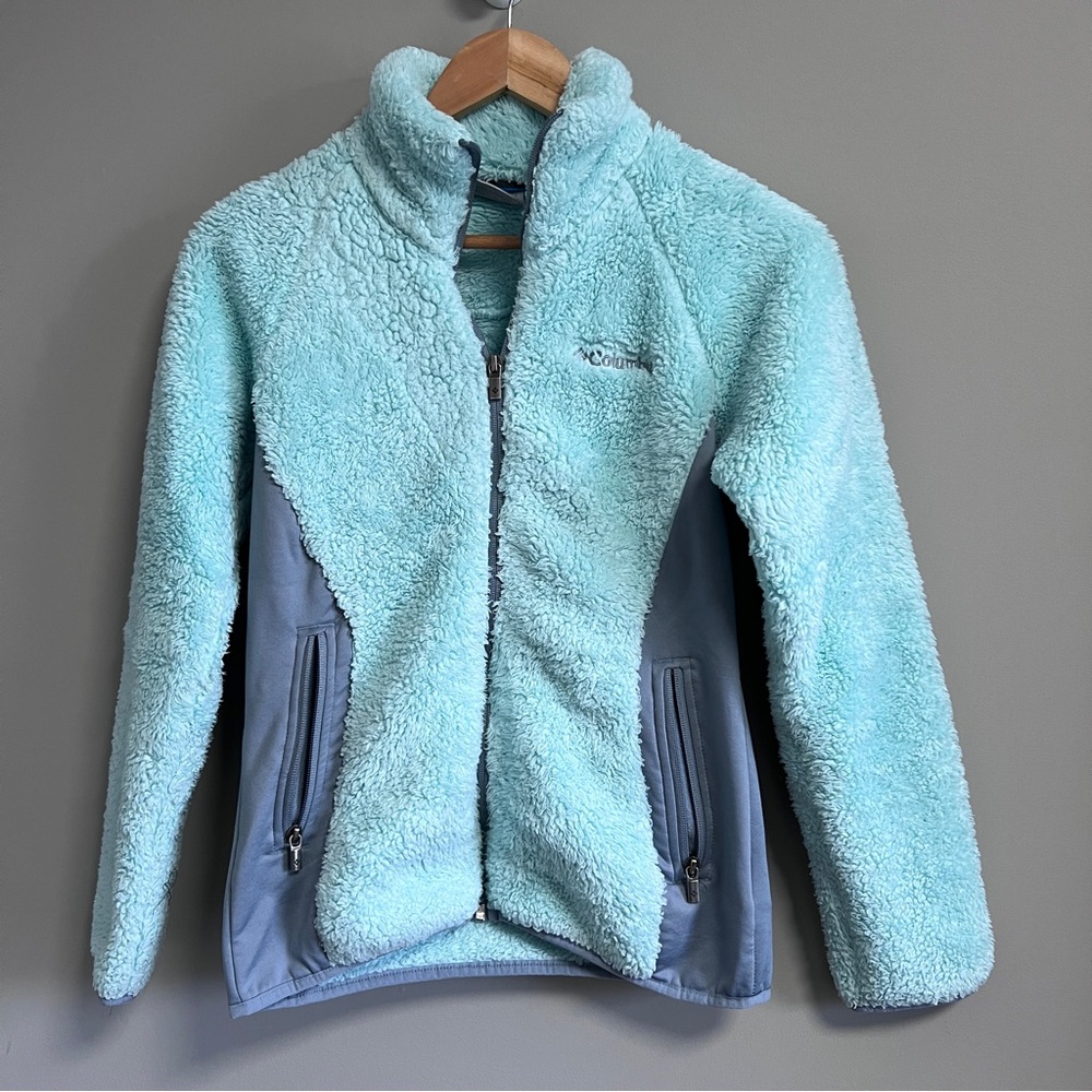 Columbia Light Aqua Sherpa Fleece Jacket with Slate Panels